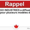 Circulaire WINNEBAGO INDUSTRIES a diffusé un avis de rappel pour plusieurs modèles de véhicules Circulaire WINNEBAGO INDUSTRIES a diffusé un avis de rappel pour plusieurs modèles de véhicules