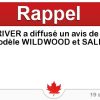 Circulaire FOREST RIVER a diffusé un avis de rappel pour le modèle WILDWOOD et SALEM Circulaire FOREST RIVER a diffusé un avis de rappel pour le modèle WILDWOOD et SALEM