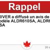 Circulaire FOREST RIVER a diffusé un avis de rappel pour le modèle ALDR610SA, ALDR612SA, et ALDD612SA Circulaire FOREST RIVER a diffusé un avis de rappel pour le modèle ALDR610SA, ALDR612SA, et ALDD612SA