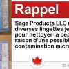 Circulaire Sage Products LLC rappelle diverses lingettes jetables pour nettoyer la peau en raison d’une possible contamination microbienne Circulaire Sage Products LLC rappelle diverses lingettes jetables pour nettoyer la peau en raison d’une possible contamination microbienne
