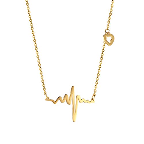 Collier Battement de coeur tour de cou pour femmes bijoux délicats en acier inoxydable 316L plaqué or ECG