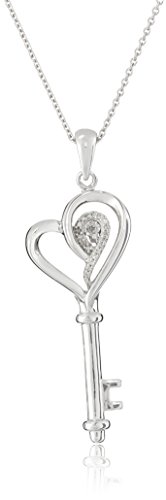 Collier Pendentif Clé et Coeur en argent sterling avec Diamant