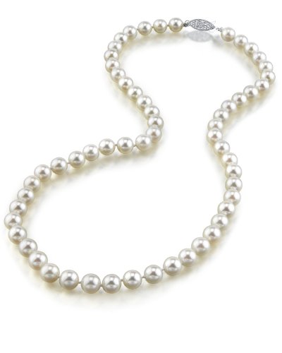 Collier de perles de culture Akoya japonaises blanches en or 14K 18"