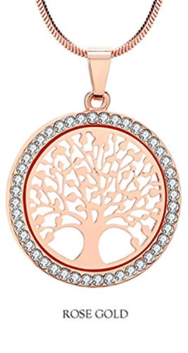 Collier pendentif chaîne de l'arbre de vie en or rose avec strass pour femme par Thalie