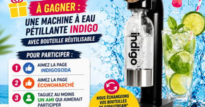 Concours Gagnez une machine à eau pétillante Indigo avec bouteille réutilisable! Concours Économarché