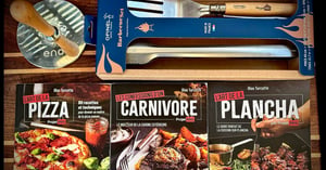 Concours Gagnez un ensemble OPINEL pour le BBQ identifié Projet BBQ et trois livres de Alex Turcotte et un presse burger! Concours Projet BBQ
