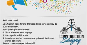 Concours Gagnez l'une des deux cartes-cadeaux Super C de 100$! Concours Béton Construction Sévigny inc
