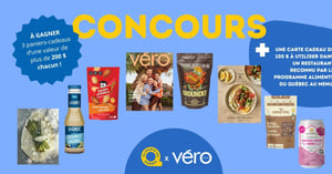 Concours Gagnez l'un des trois paniers-cadeaux et une carte cadeau de 100 $ à utiliser dans un restaurant reconnu par le programme Aliments du Québec! Concours Véro