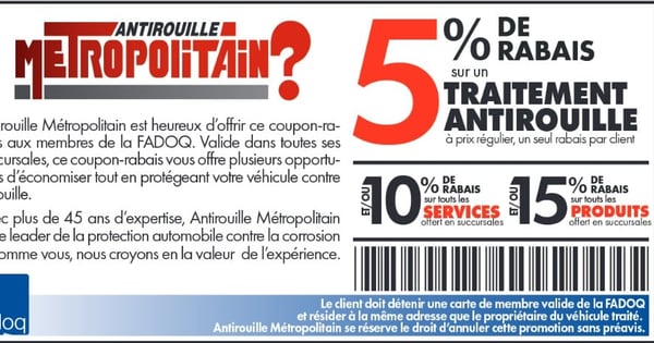 Rabais Aînés Antirouille Métropolitain FADOQ