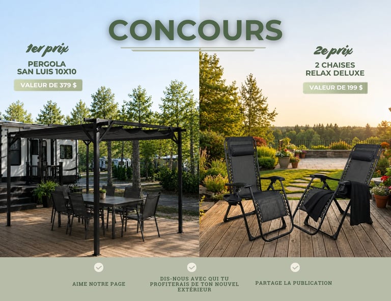 Concours Gagnez une pergola San Luis 10' x 10' ou un ensemble de deux chaises Relax Deluxe!