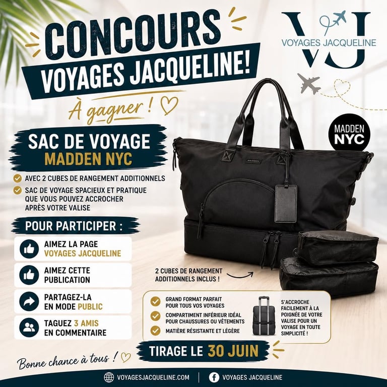 Concours Gagnez un sac de voyage Madden NYC, incluant 2 cubes de rangement additionnels!