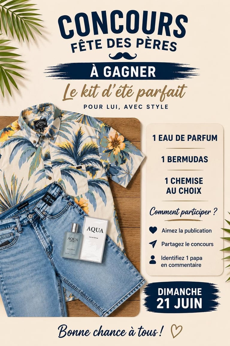 Concours Gagnez un eau de parfum, un bermudas et une chemise au choix!
