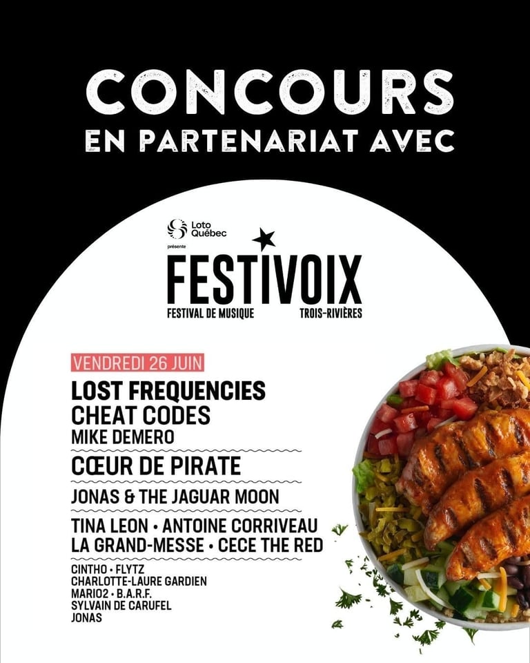 Concours Gagnez 4 passes VIP pour la journée du 26 juin pour le Festivoix et une carte-cadeau Poulet Rouge de 100$!