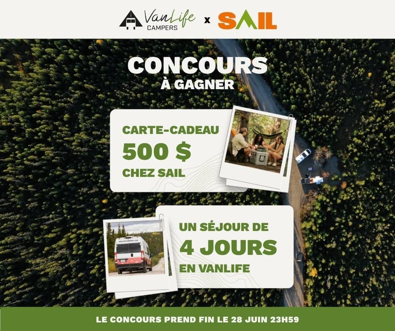 Concours Gagnez un séjour de location VanLife Campers de 4 jours et une carte-cadeau Sail de 500$!