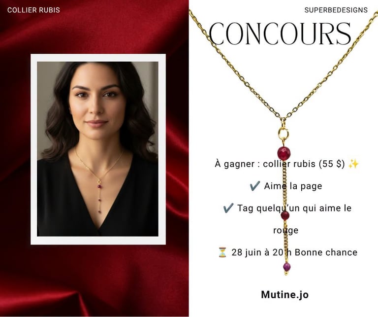 Concours Gagnez un collier en rubis et acier inoxydable plaqué or!