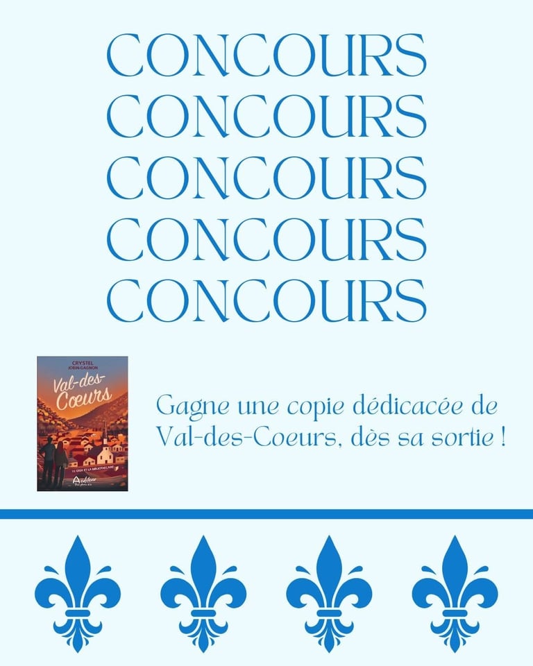 Concours Gagnez une copie dédicacée du roman Val-des-Cœurs de Crystel Jobin-Gagnon - Auteure!