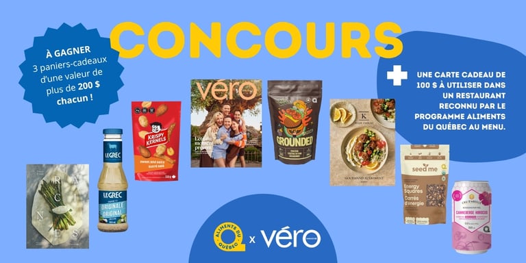 Concours Gagnez l'un des trois paniers-cadeaux et une carte cadeau de 100 $ à utiliser dans un restaurant reconnu par le programme Aliments du Québec!