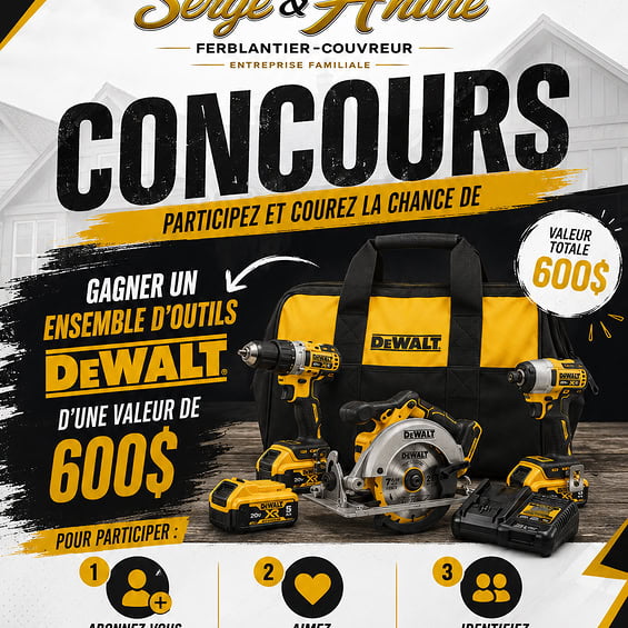 Concours Gagnez un ensemble d'outils Dewalt!