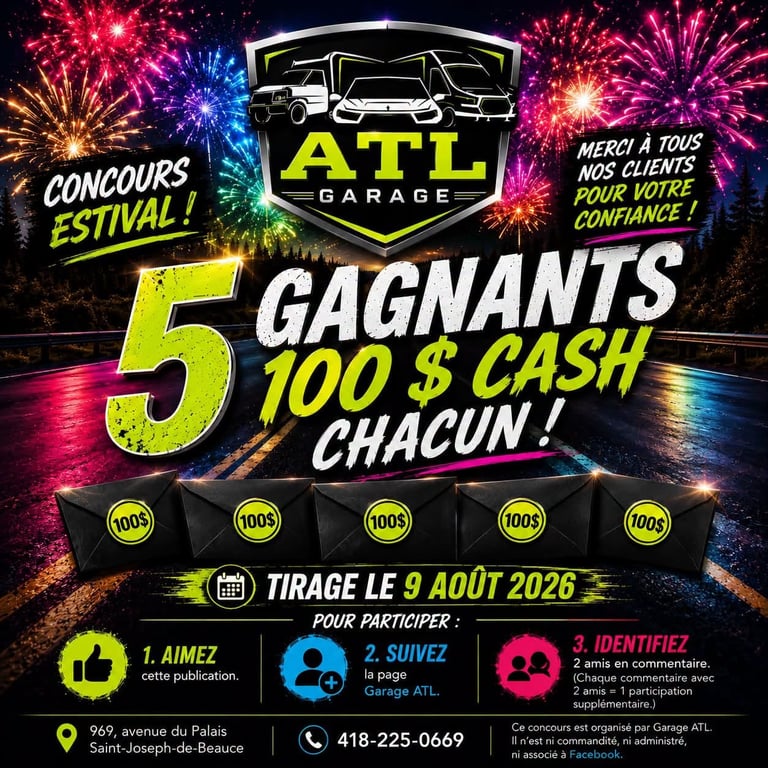 Concours Gagnez l'un des cinq prix de 100$ en argent!