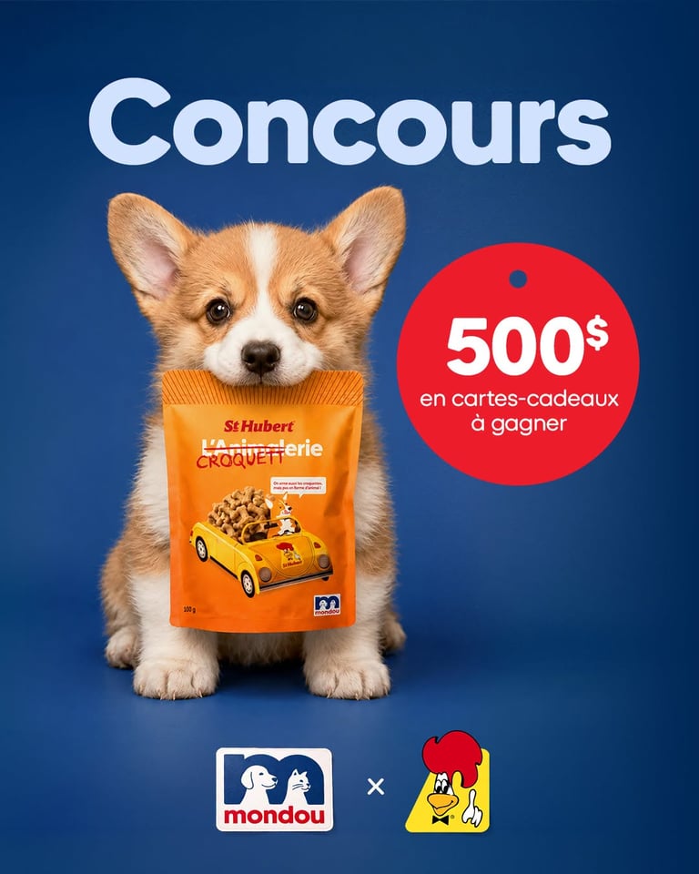 Concours Gagnez une carte-cadeau St-Hubert de 250$ et une carte-cadeau Mondou de 250$!