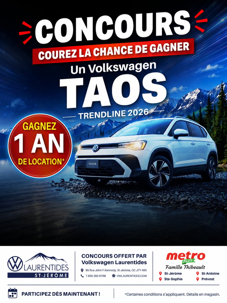 Concours Gagnez la location d'un Volkswagen Taos Trendline 2026 pour une année!