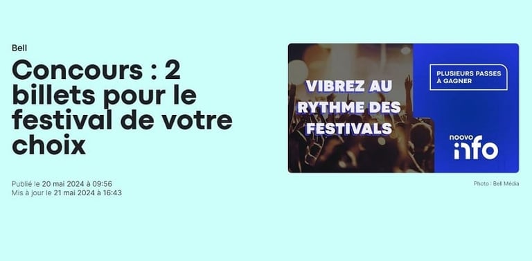 Concours NOOVO - Gagnez 2 billets pour le festival de votre choix!
