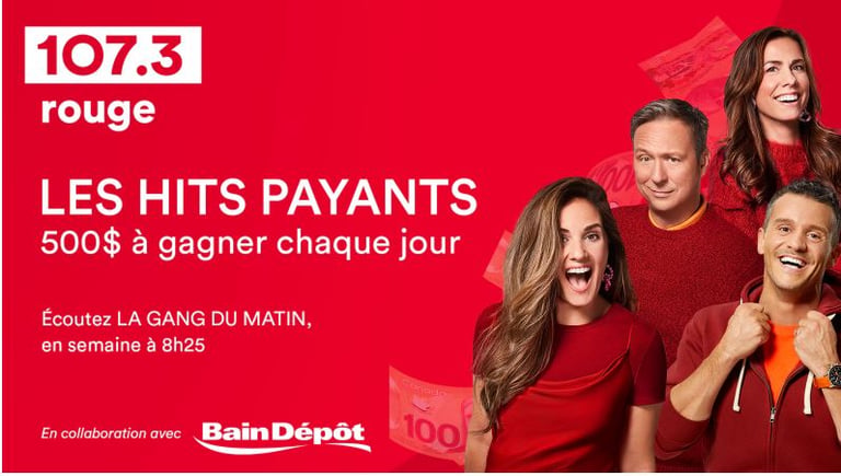 Concours Rouge 107,3 - Vous pourriez gagner jusqu’à 500$ avec LES HITS PAYANTS!