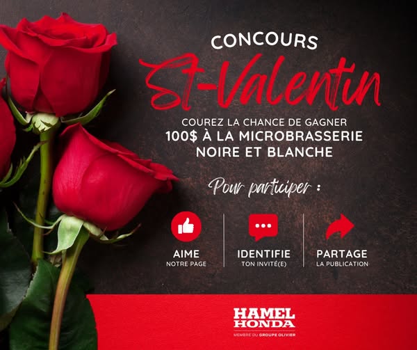 Concours Hamel Honda - Gagnez un certificat-cadeau de 100$ à la Microbrasserie Noire et Blanche!