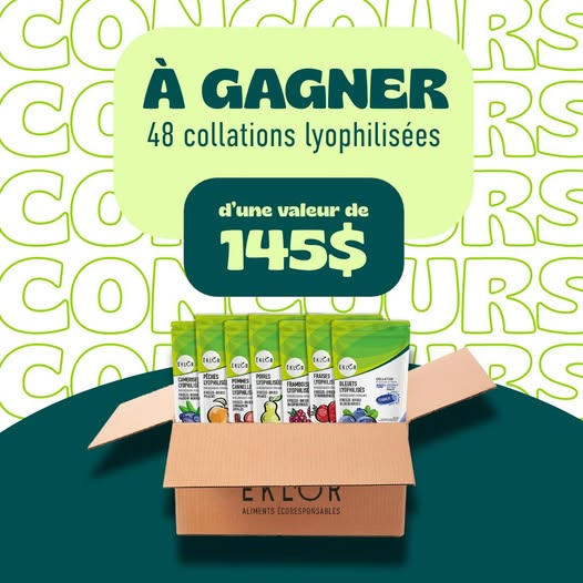 Concours Eklor aliments - Gagnez une boîte de 48 collations lyophilisées de fruits et légumes biologiques!
