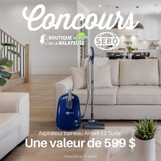 Concours Gagnez un aspirateur traineau Sebo Airbelt E2 Turbo d’une valeur de 599 $!