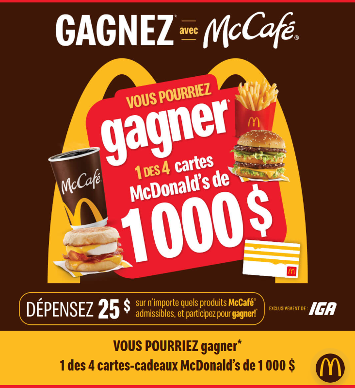 Concours 4 Cartes-Cadeaux McDonald’s de 1 000 $ à Gagner