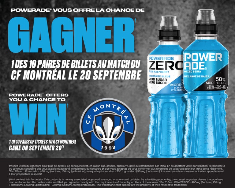 Concours GAGNER 1 des 10 paires de billets au match du CF Montréal le 20 septembre