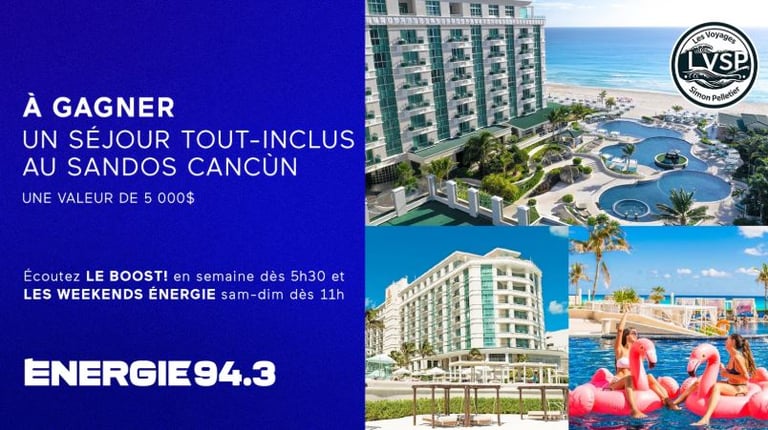 Concours Energie 94,3 - Échappez à l’hiver grâce aux Voyages Simon Pelletier !