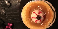 Photo de la Recette: Tartelette à la Citrouille, Caramel et Oeil Saignant pour Halloween