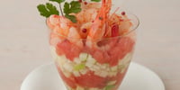 Photo de la Recette: Verrine Avocat Pamplemousse Rose Pomme Verte et Crevettes