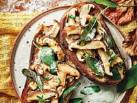 Photo de la Recette: Tartines à l'Ail, Shiitake à la Crème de Mozzarella, Sauge, et Thym