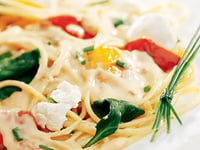 Photo de la Recette: Linguine aux Épinards, aux Poivrons Grillés et au Fromage de Chèvre