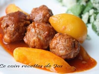 Photo de la Recette: BOULETTES DE VEAU HACHÉ AUX PÊCHES