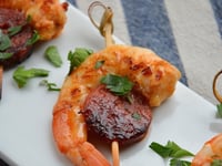 Photo de la Recette: Brochettes de Gambas et Chorizo pour L'apéritif