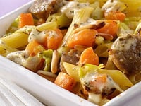 Photo de la Recette: GRATIN DE LÉGUMES D'HIVER ET DE PÂTES À L'AIL ET AUX PIGNONS DE PIN