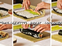 Photo de la Recette: Makis Concombre Avocat Crevettes, Makis Californiens, Makis Chèvre Tomates Sechées