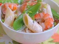 Photo de la Recette: Pâtes aux Crevettes et aux Pois Gourmands