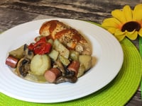 Photo de la Recette: Poulet et Saucisses de Poulet Cuit au Four