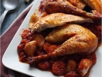 Photo de la Recette: Poulet Rôti à L’ail, Tomates et Sirop D’érable