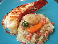 Photo de la Recette: Queue de Langouste et St-Jacques sur Risotto aux Crevettes