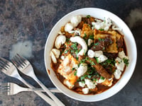 Photo de la Recette: Ravioli au Bœuf Braisé, aux Champignons, Sirop D’érable, et Fromage en Grains