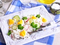 Photo de la Recette: Salade de Riz au Concombre, Radis et Oeufs Durs