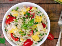 Photo de la Recette: SALADE D’ORZO AU POULET, TOMATES ET MAÏS