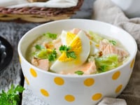 Photo de la Recette: Soupe de Millet au Saumon, Poireaux et à L’œuf Dur