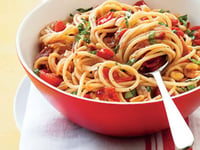 Photo de la Recette: Spaghettis à la Pancetta aux Tomates Cerises et au Basilic